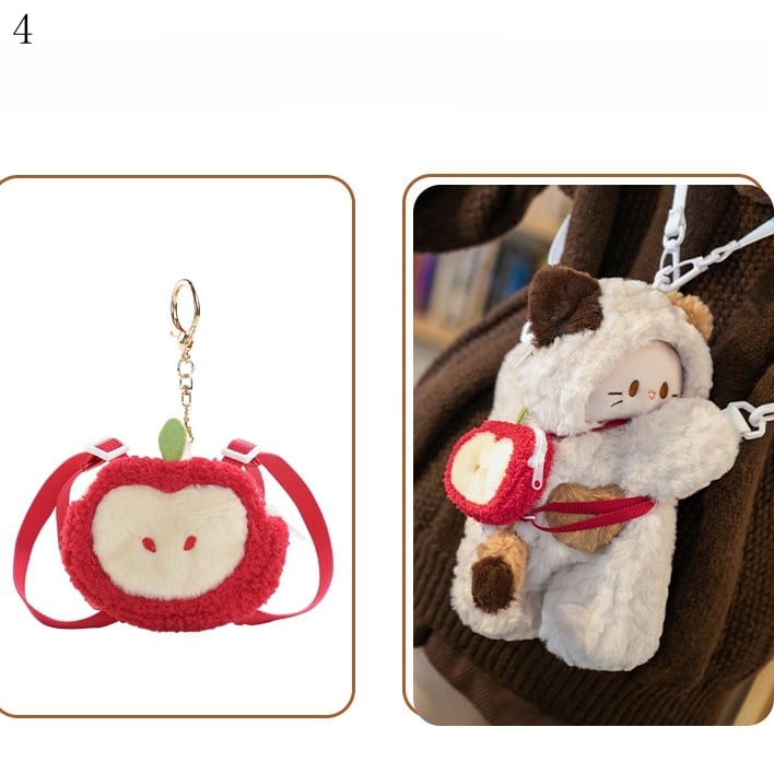Plush + Options 4 White Backpack/Crossbody Keychain Bag Small/Middle/Large Size Kitty-shaped