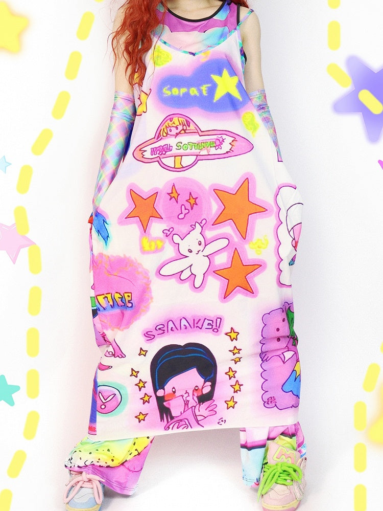 Kleid mit Cartoon-Camisole und buntem Stern-Print