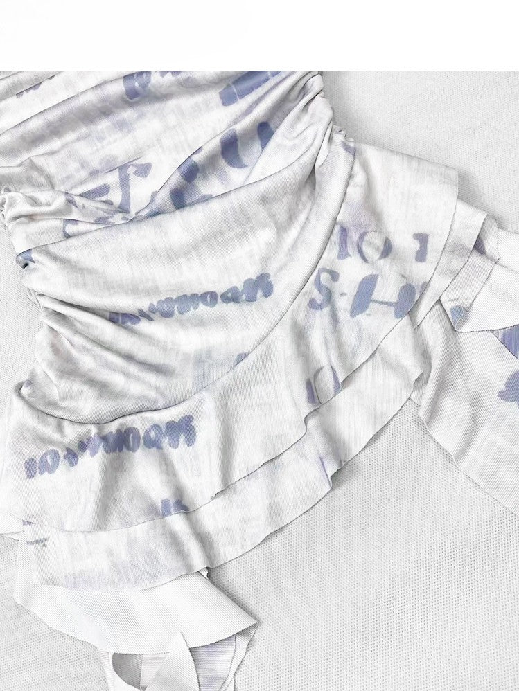 Bittersweet Asymmetrical Glamorous Letter White Hem Print Strapless Top