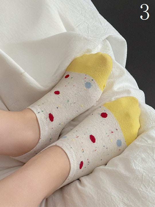 Cake/Apple/Bear/Puppy/Bowknot/Polka-dot/Striped Pattern/Floral Options Socks Ankle Colorful Print 17 With