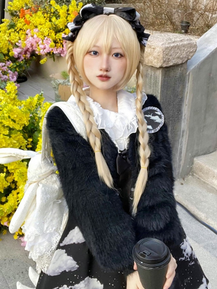Claw Braided Ponytail Wig Bangs With Short 55CM Double Blonde Full Clips 30CM + Straight