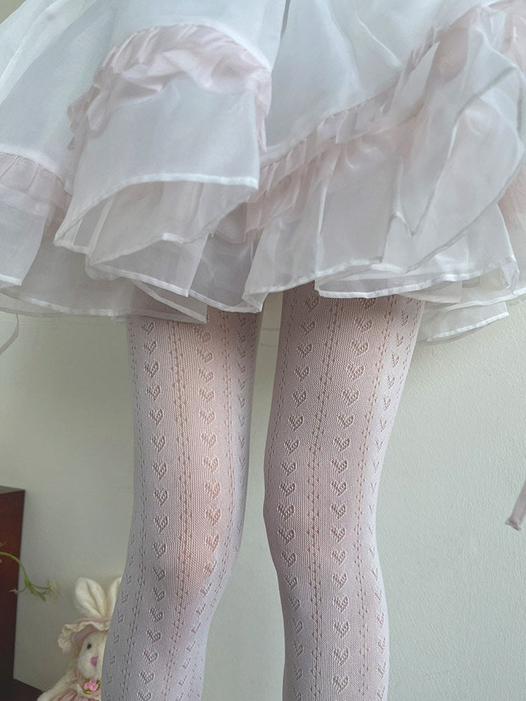 Pattern White Heart Tights Lolita Hollow-out