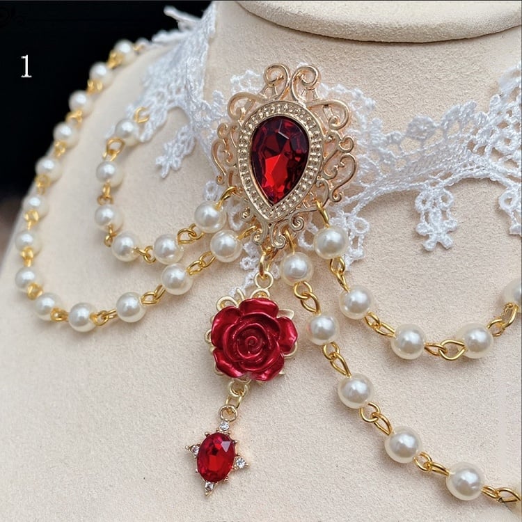 バイブス 不思議の国のアリス オプショントリム クリスマスチョーカー レース レッドホワイト 2