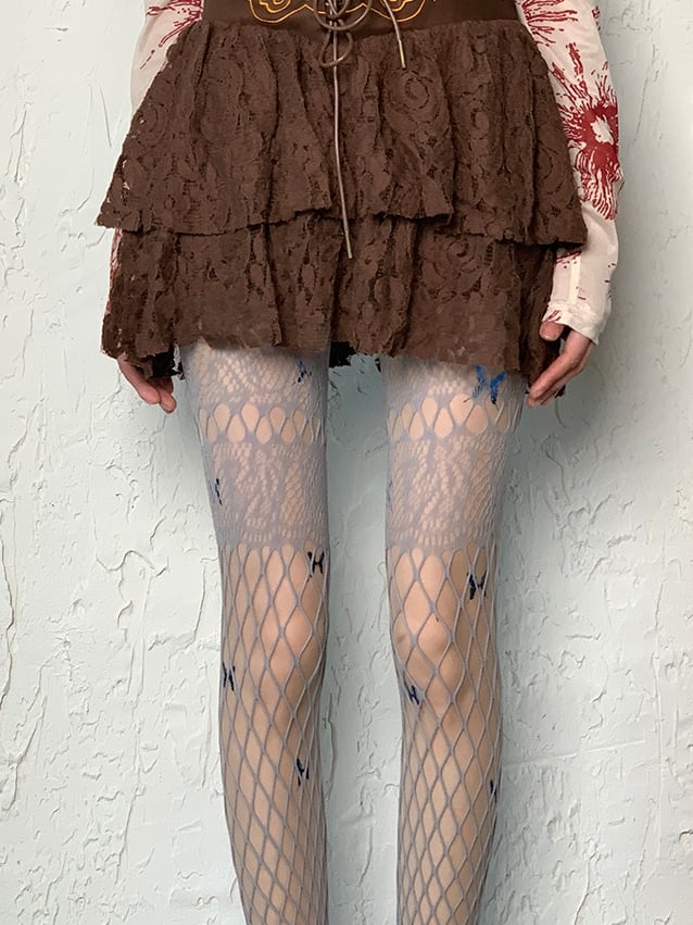 Fishnet Gray Design Cut-out Tights Y2K
