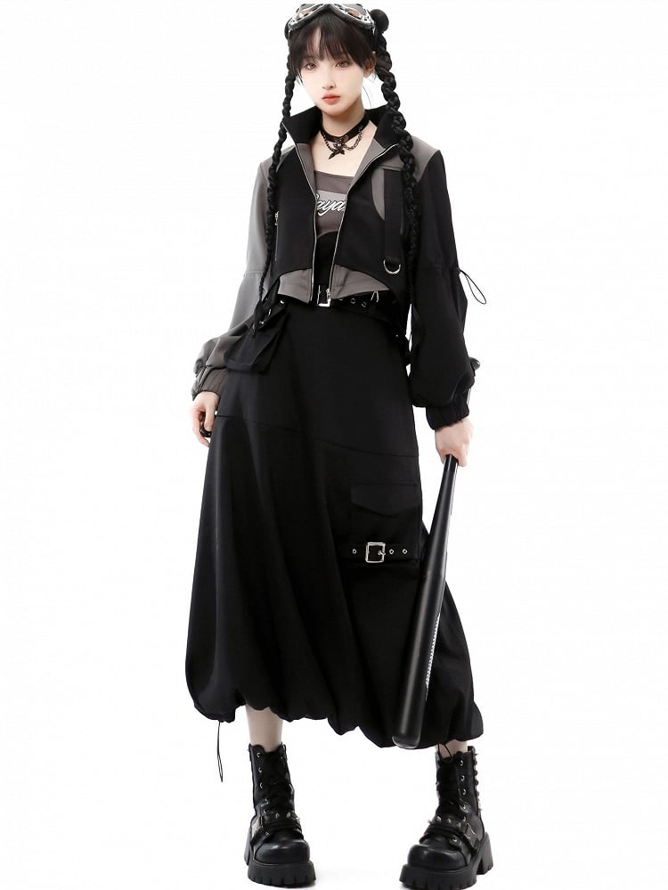Techwear with Skirt Cargo Black Pockets Bubble Futuristic