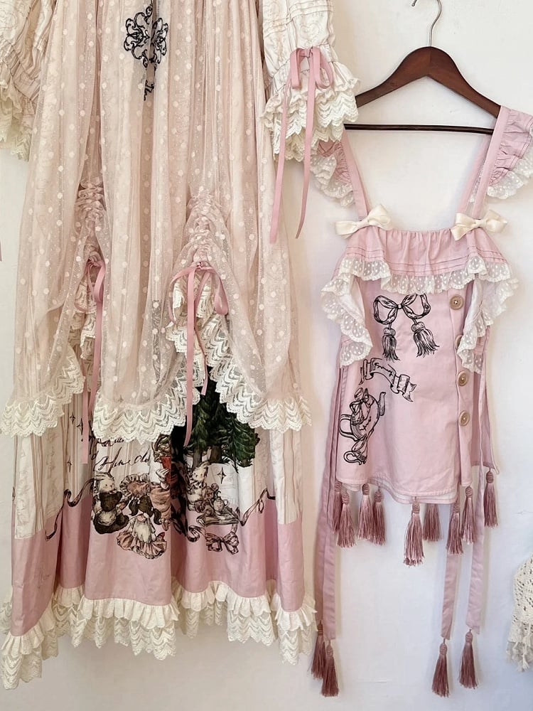 Quasten Lolita Rosa Saum Süße Schürze