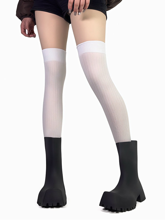 White/Black Print Overknee Stockings