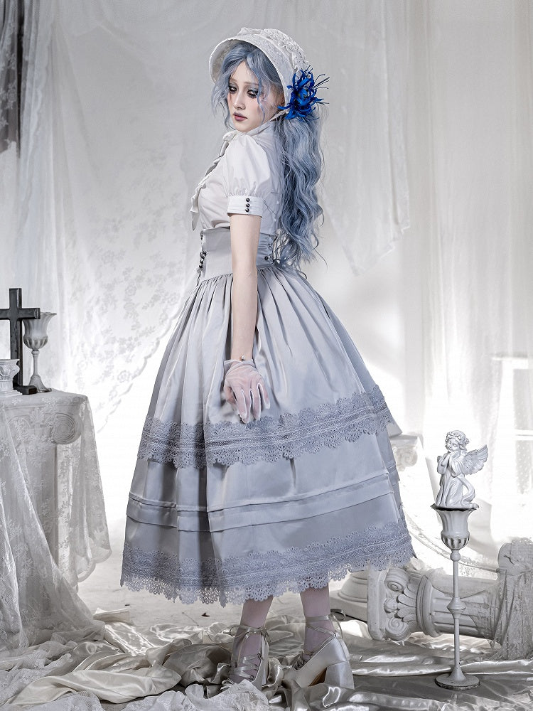with Corset Lolita Belt Gray Waist High Detachable Overlay Gothic Skirt Boned