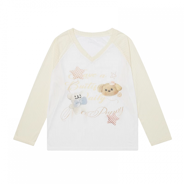 Gelbes, halbtransparentes Coverup-Design mit Bärendruck, V-Ausschnitt, süßem Colorblock