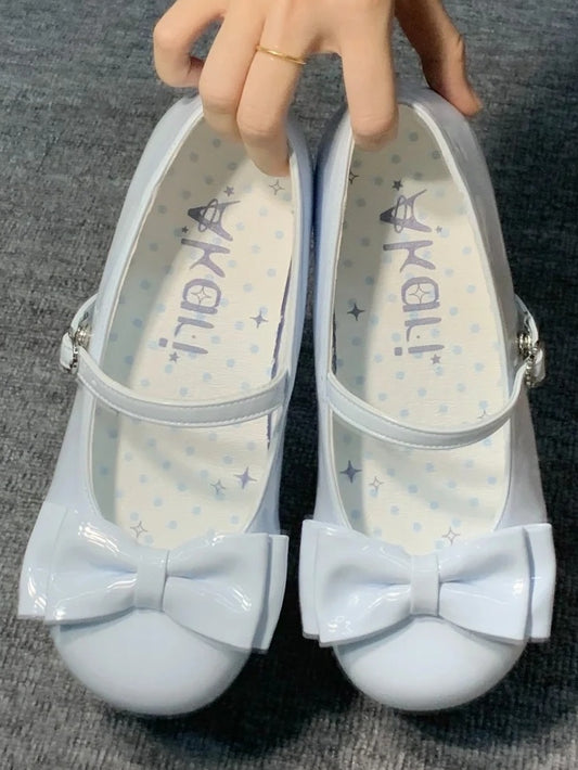 Schuhe – Runde Zehenpartie Mary PU Jane Lolita Leder Blau Weich