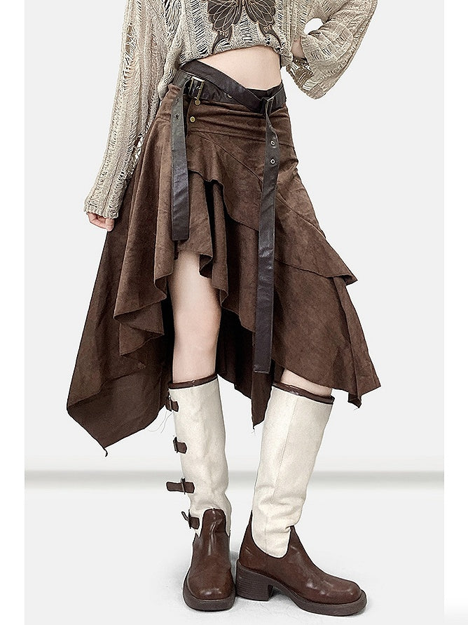 Coffee Hem Wasteland Asymmetrical Skirt Brown Punk