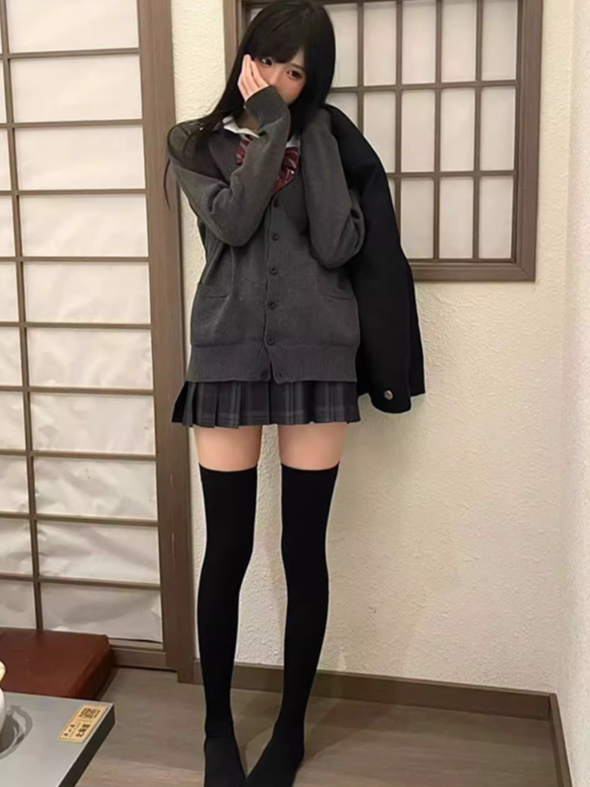 Muster Dark JK Rock Plissee Uniform 39CM Plaid Grau