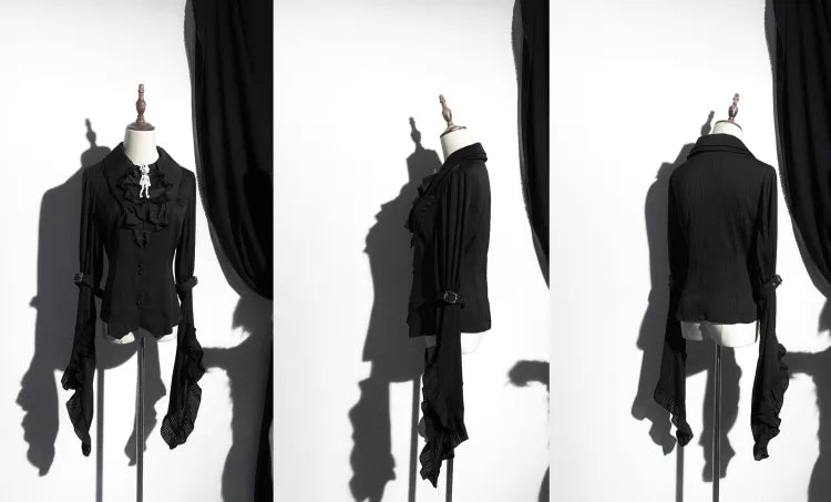 Shirt Lolita Plus Layered Sleeves Gothic Sizes Pointed Available Black Flat Collar Long