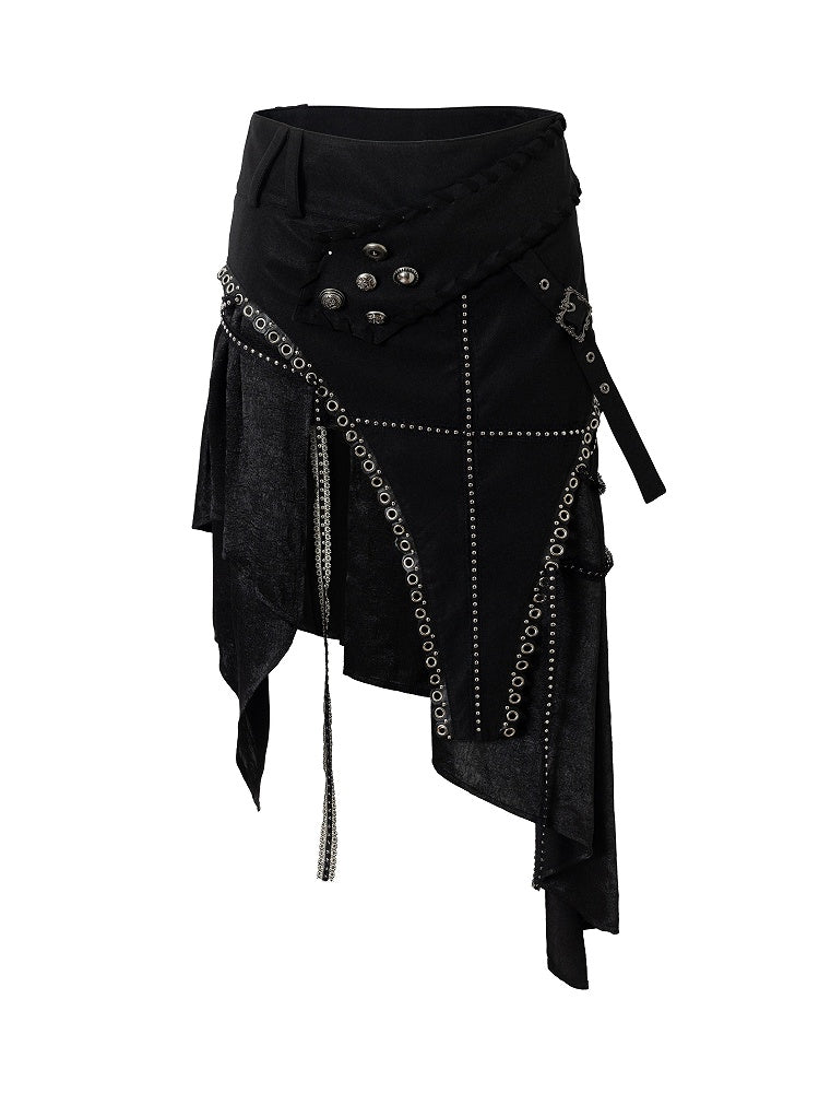 Rock mit Verzierungen PU Taschentuch Saum Punk Gothic Metal Schwarz