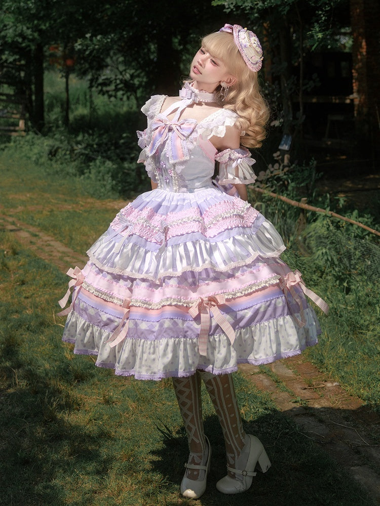 Tiered Purple Accents Lolita Skirt Cake Taro Paste Sweet Bow Dress