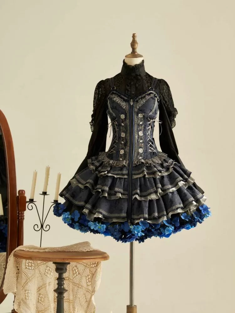Floral Petticoat 35cm/45cm Length BlackBlue-Harvest Spring