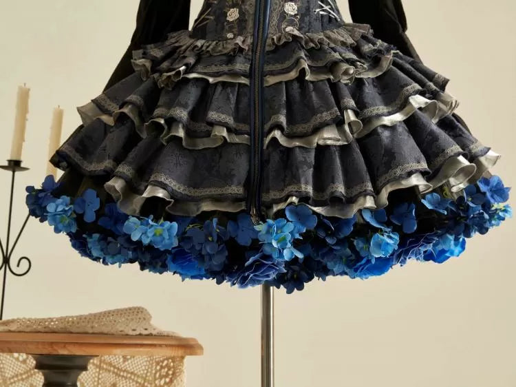 Floral Petticoat 35cm/45cm Length BlackBlue-Harvest Spring