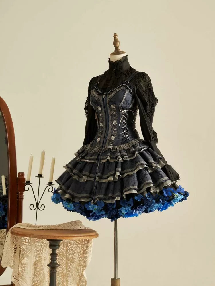 Floral Petticoat 35cm/45cm Length BlackBlue-Harvest Spring