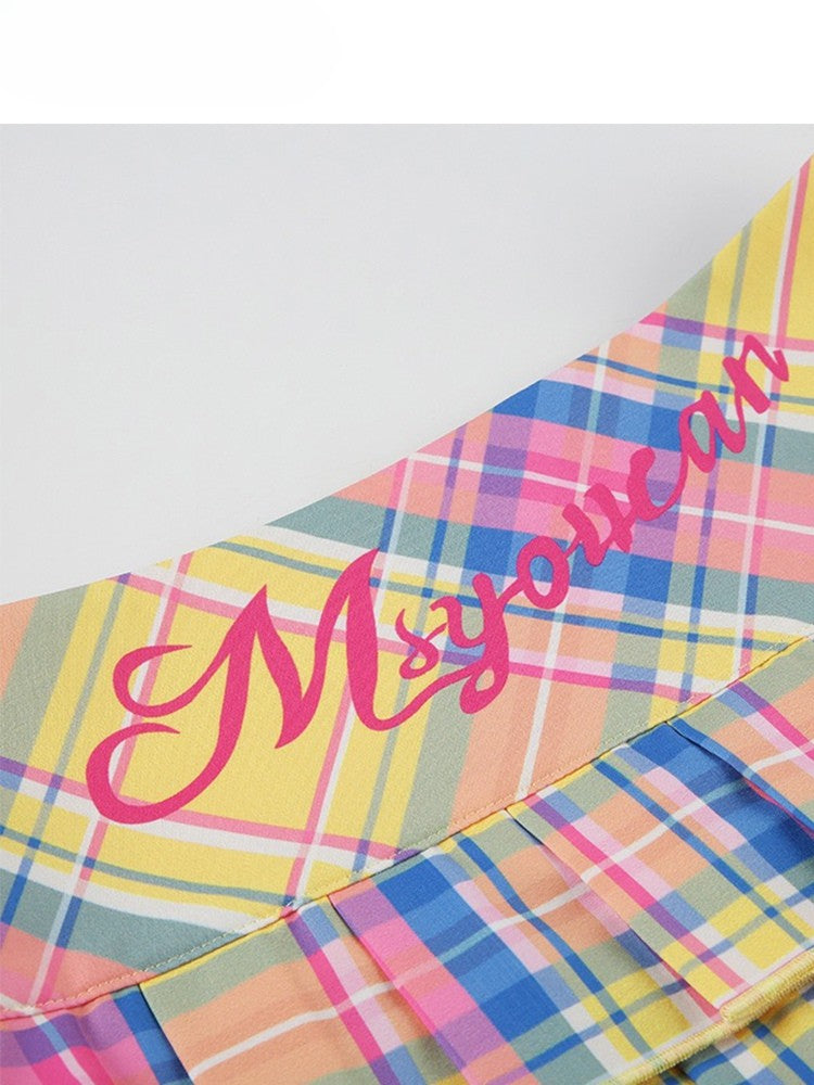 Print Colorful Skirt Y2K Pleated Pattern Plaid Letter