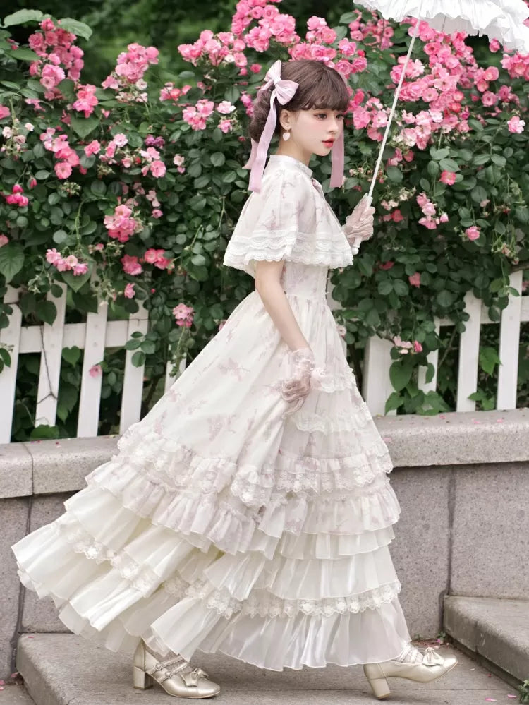 Drawstring Flounce Beige Layered Underskirt Hem