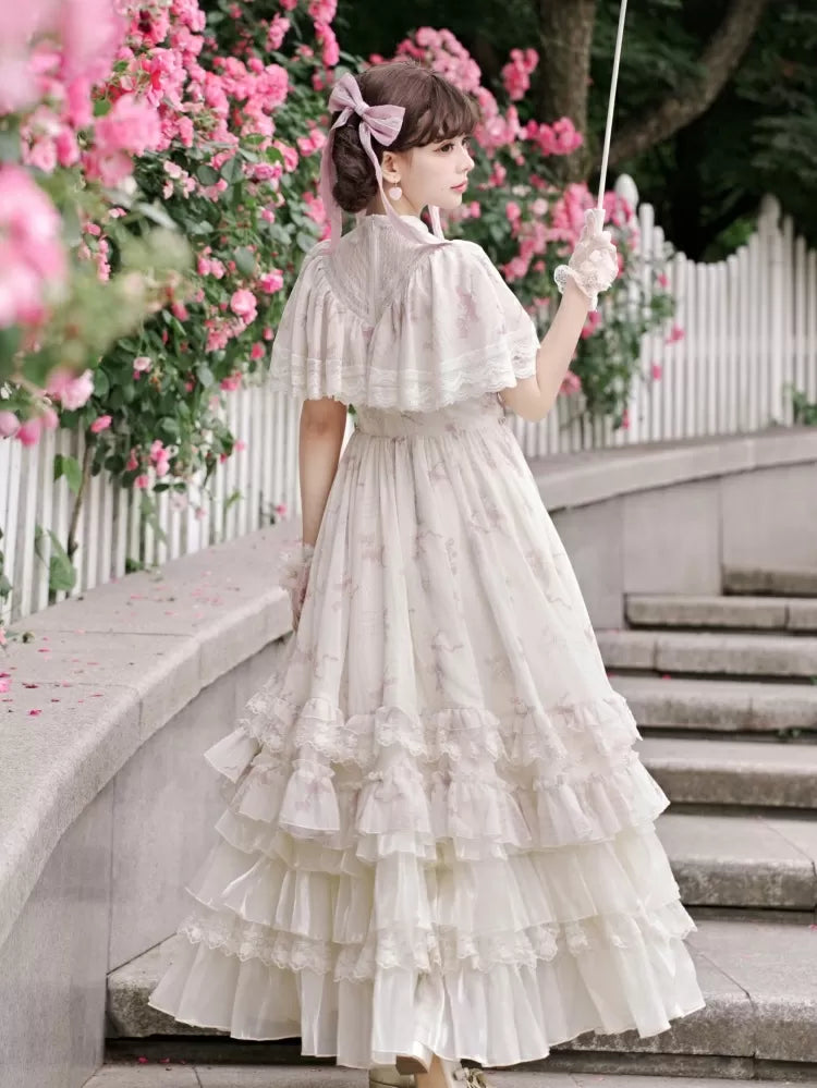 Drawstring Flounce Beige Layered Underskirt Hem