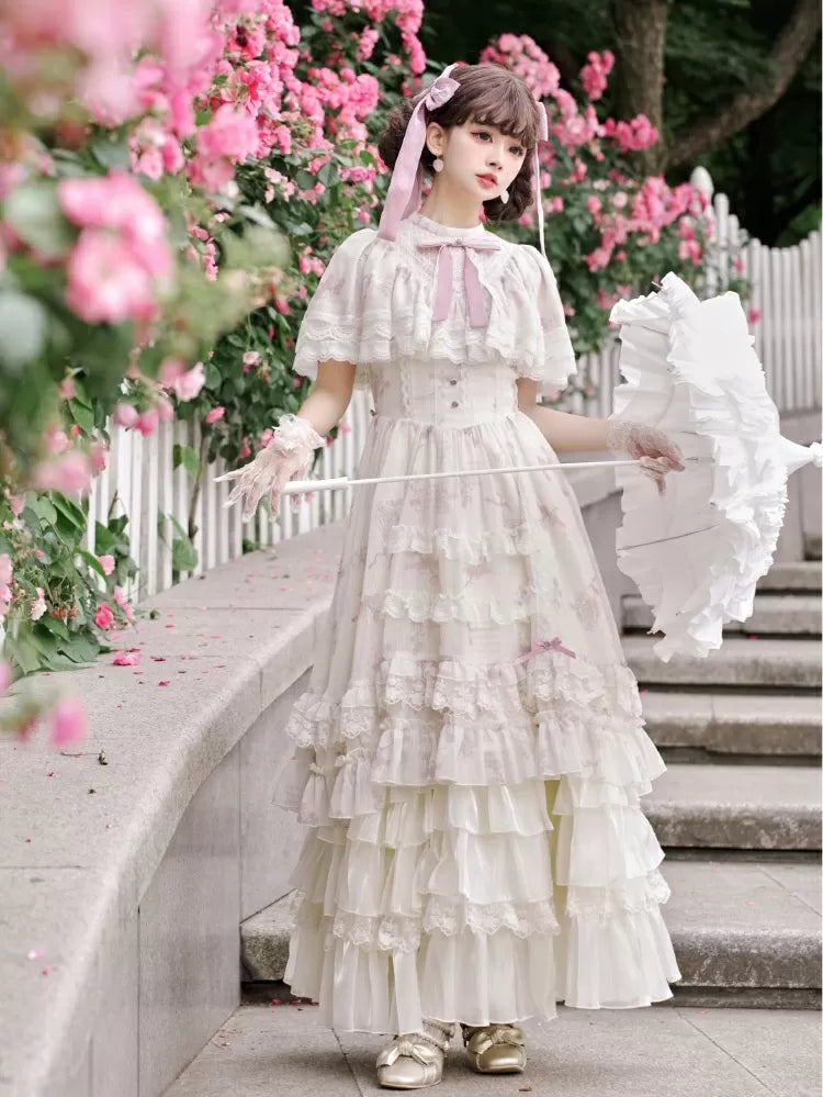 Drawstring Flounce Beige Layered Underskirt Hem