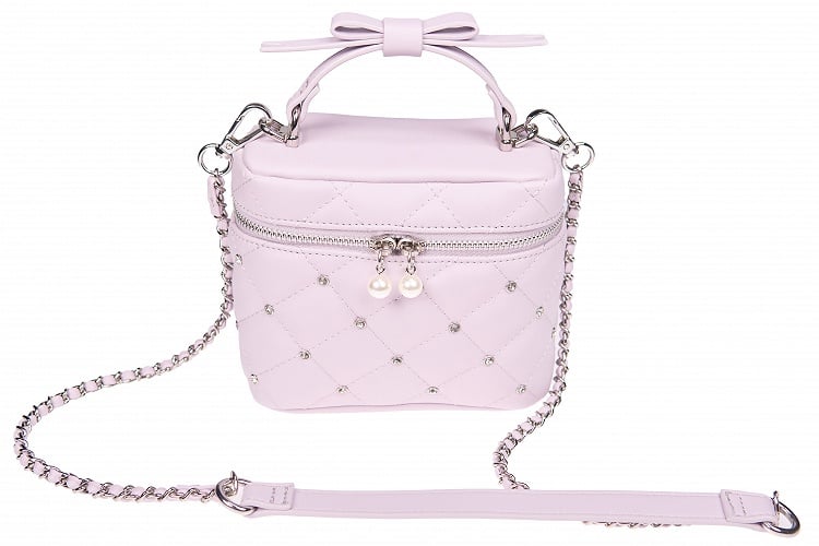 Crossbody/Handbag Quilted Decor with Jirai Pink/White/Black Kei Rhinestone