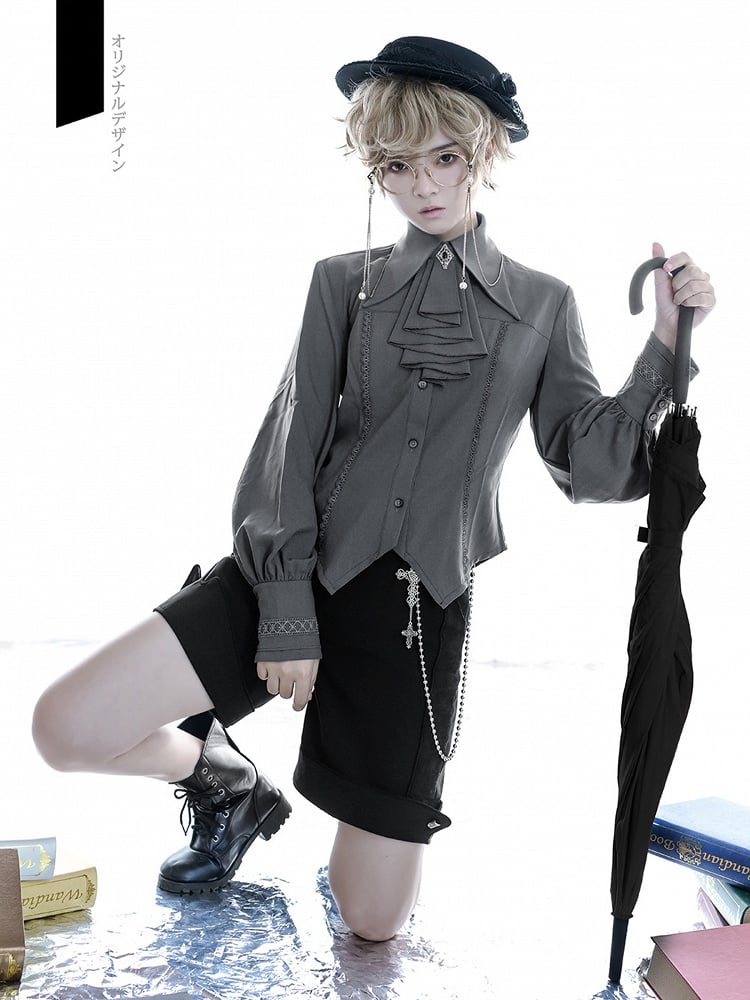 Leg-of-mutton Lolita Jabot Shirt Gray Sleeves Ouji