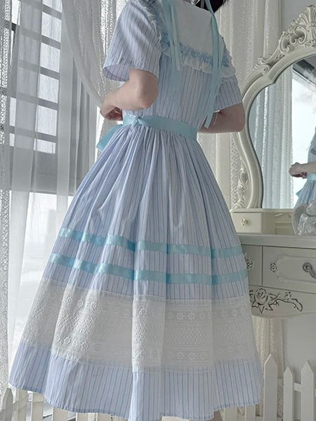 Sailor Pattern Available Plus Blue Lolita Dress Sizes Sea Collar Jacquard Summer Striped Shell