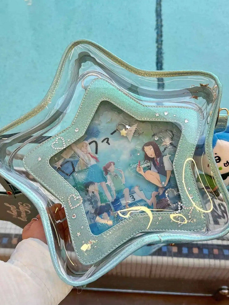 Star-shaped Ita Bag PU with Detachable Badge Blue Charm Set