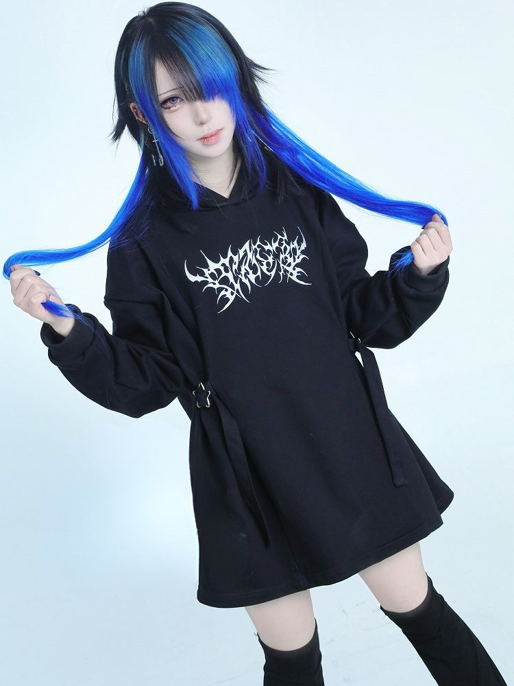 Buckle Jirai Decorated Black Hoodie Embroidery Details Kei