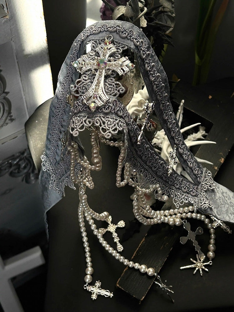 Rot/Weiß/Dunkelblau/Grau Gothic Lolita Taillengürtel mit Kreuzverzierung
