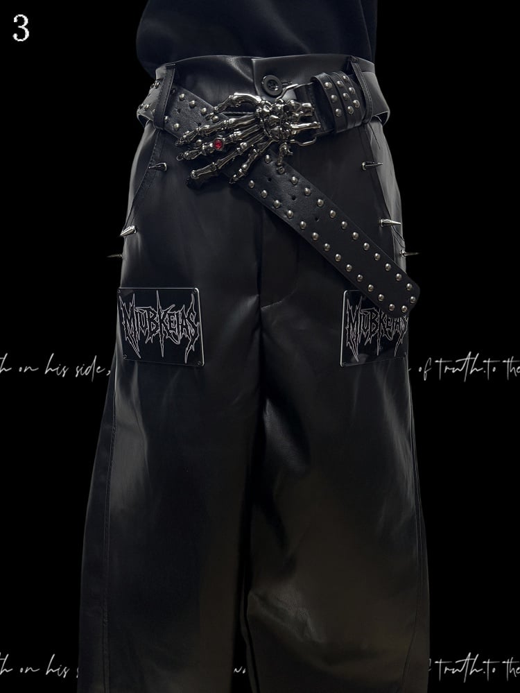 Schwarze Hose Cut Letter Straight-Leg Applique Punk