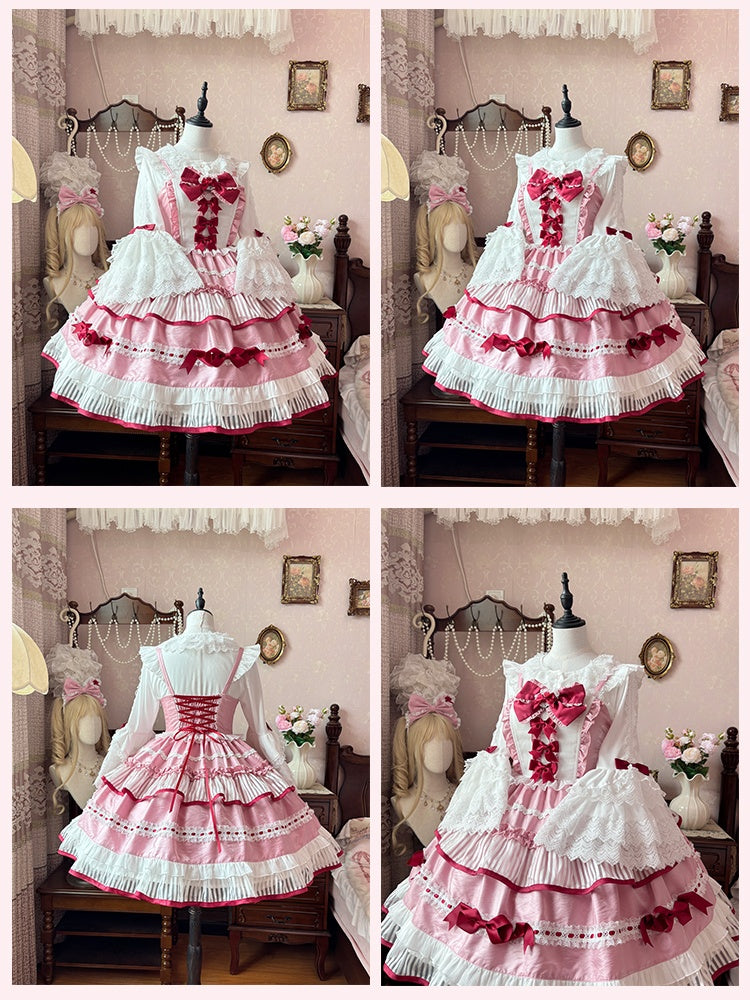 Weiße Lolita-Bluse mit gestuften Glockenärmeln