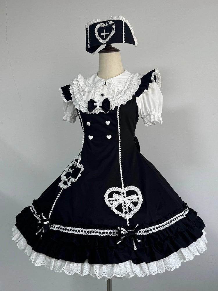 Trimmed Dress Neckline Straps Black Scalloped Flutter Lolita Nurse Eyelet Shoulder