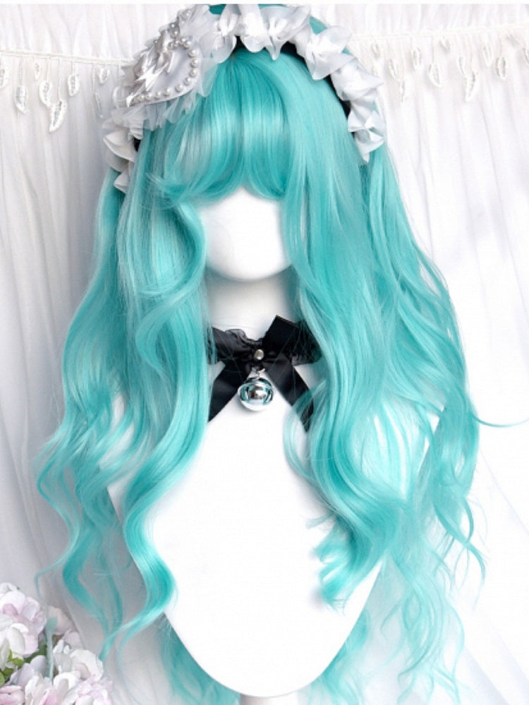 With Wavy Bangs Green Long Wigs Air 62cm