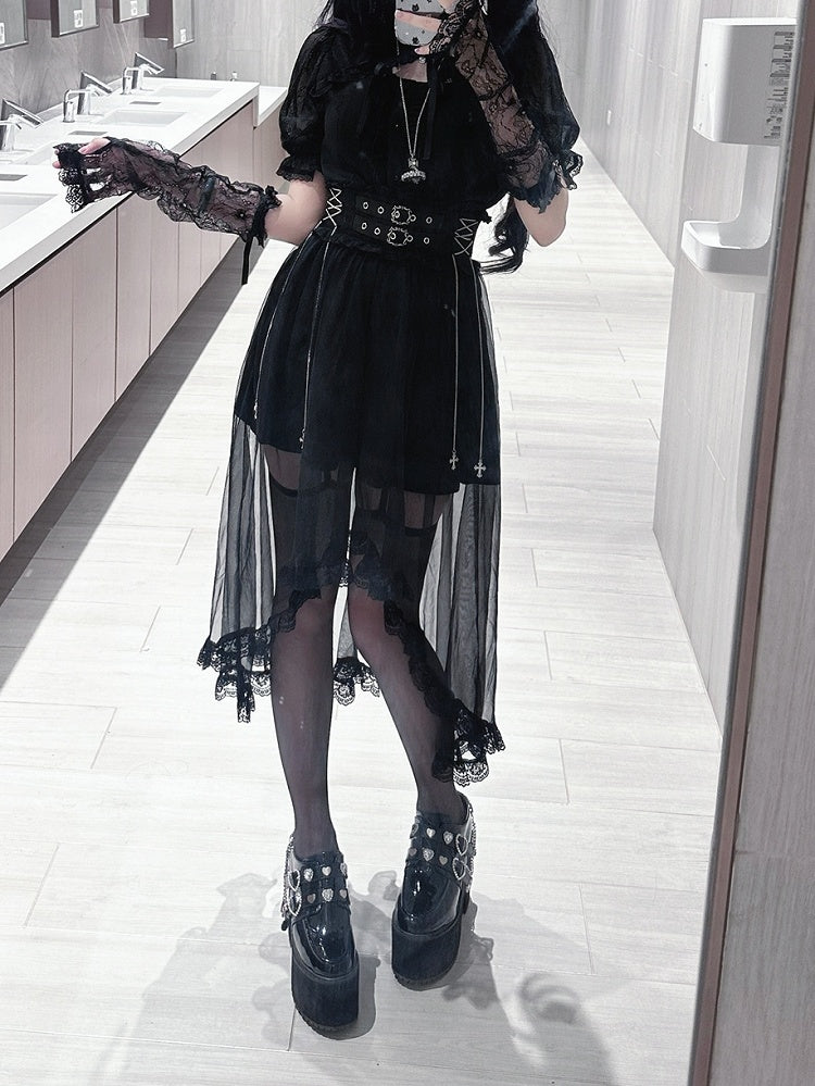 Jirai Kei Black Lace Cape Short Sleeve Blouse/ Sleeves Only