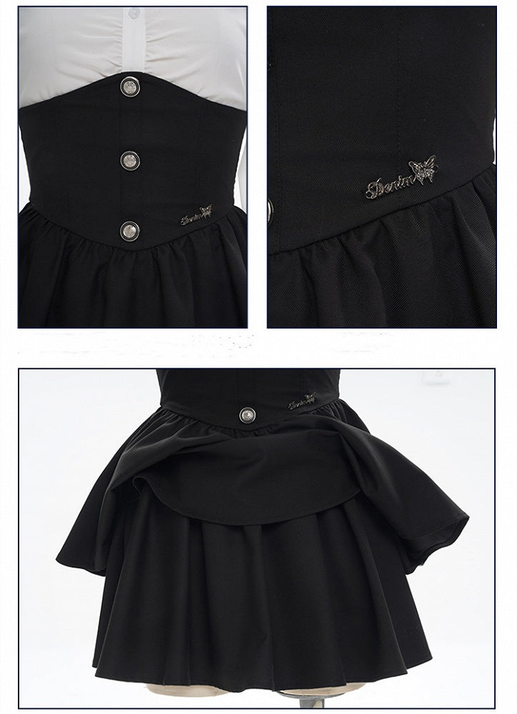High Suspender Overalls Waist Straps Detachable Black Skirt