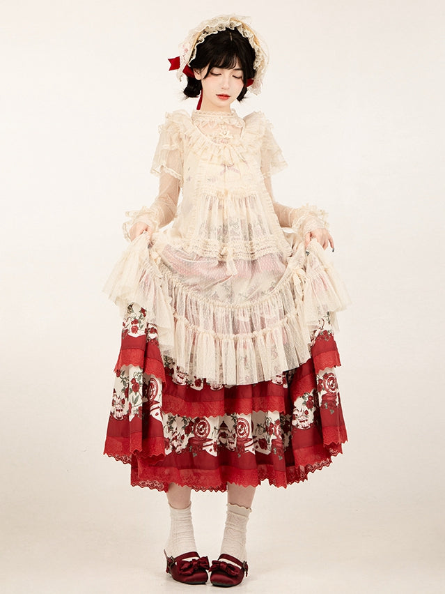 ドットオーバードレス ピンクのリボンフリルトリムスタイルハウスベージュディテールとチュール