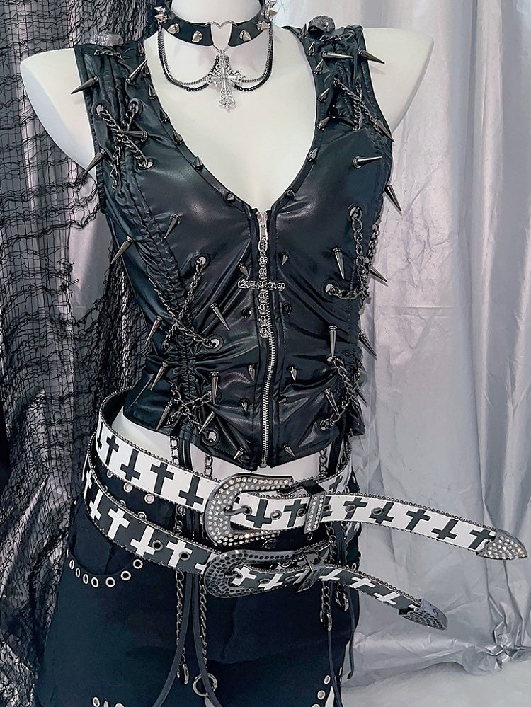 Strass verziertes Perlen- und Punk-Kreuz in Weiß/Schwarz