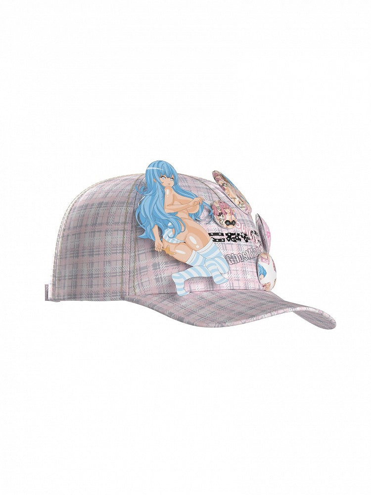 Adjustable Fashion Pink Plaid Hat Gyaru Cap