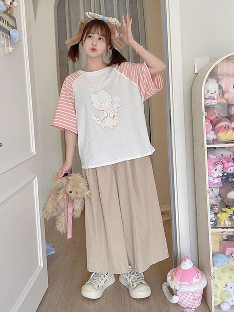 ピンクカーキワイドレッグカットパンツ