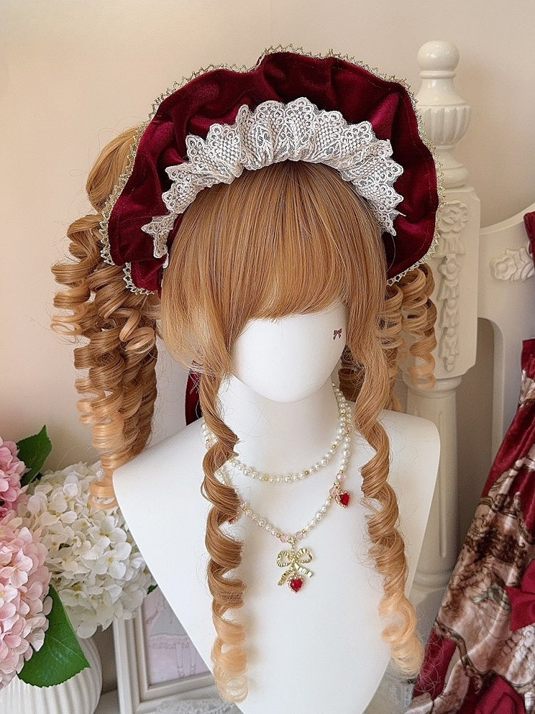 Brooches Velvet Wine Bowknot Lace Red/Black Bonnet + Trim 4
