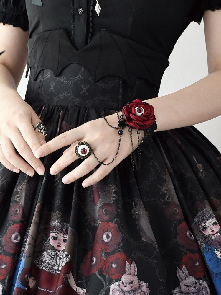 Schwarz-rotes Armband mit Augapfelring