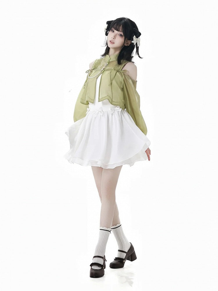 White Bowknot Details Slip Dress Short/Long Version