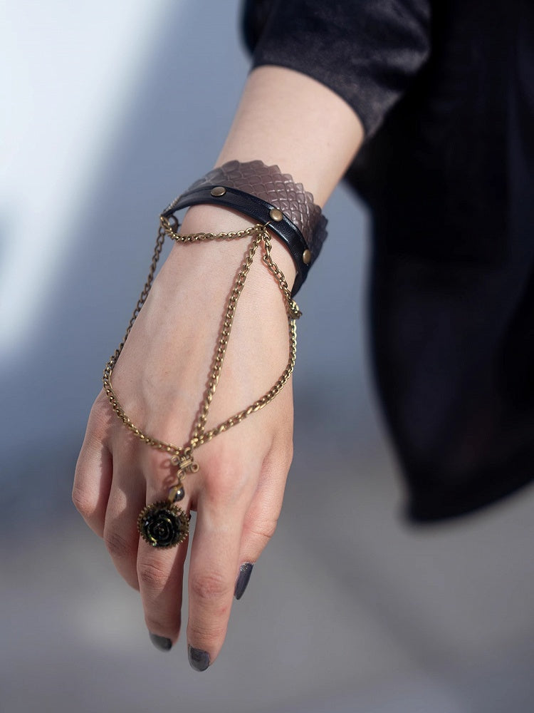 Snake Strampunk PU And Chains Ring Bronze Rose Bracelet Scale With Design