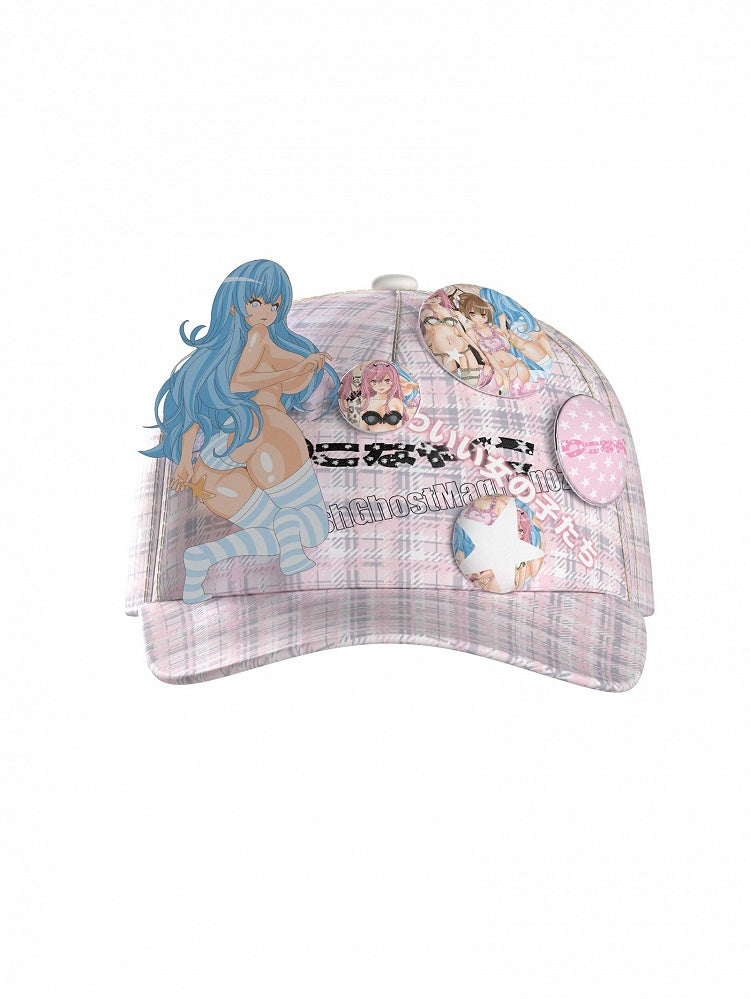 Adjustable Fashion Pink Plaid Hat Gyaru Cap
