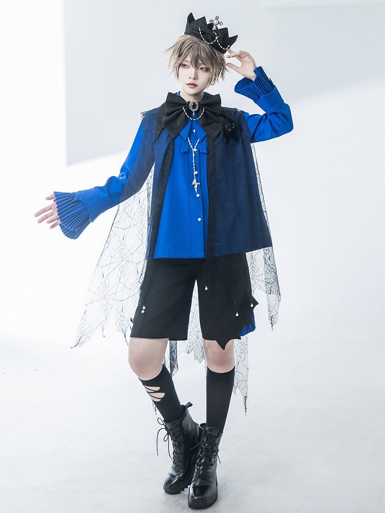 Spitz zulaufendes Prince Blue Lolita Shirt im Ouji Klein Kragenstil