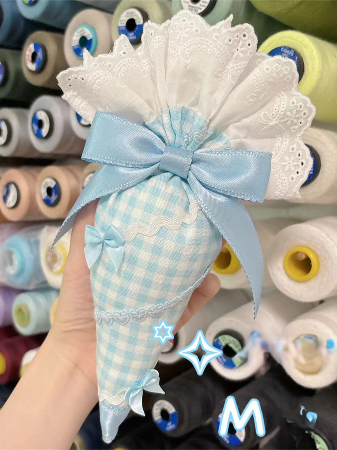 Bag-Shaped Light Lace Blue Brooch Piping Pastry Lolita Bowknots and Plaid Ruffles with