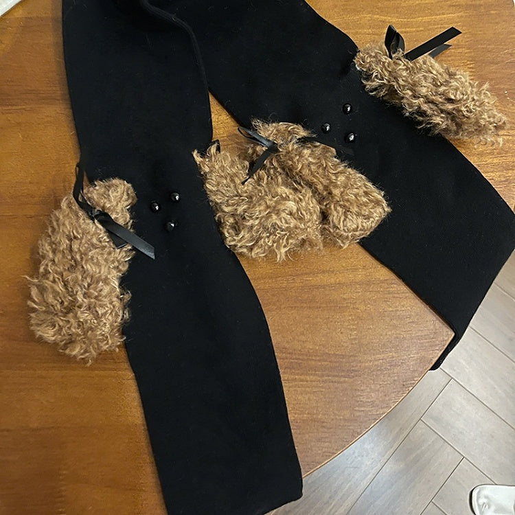 Schwarz/Weiße Strumpfhose mit süßer Schleife und Welpenohren
